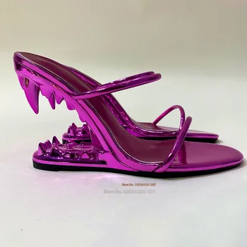 Сочащиеся Графика Лъскави Сандали на Необичайни обувки, Дамски Спортни Субкултура, Обувки на висок ток с каишка от лачена кожа