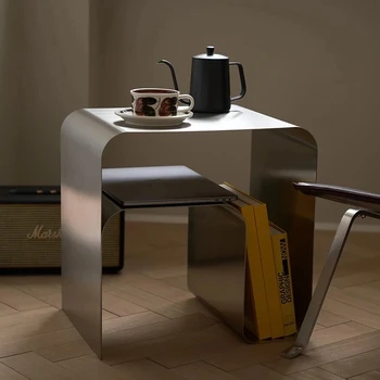 Средновековен минималистичен малка странична масичка за кафе от неръждаема стомана, приставной маса, едно шкафче, масичка за кафе, ретро Баухаус