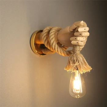 Стенен лампа от пеньковой въжета в ретро-индустриален стил Прост творческа форма ръчно изработени стенни лампи за коридор коридор в закрито E27