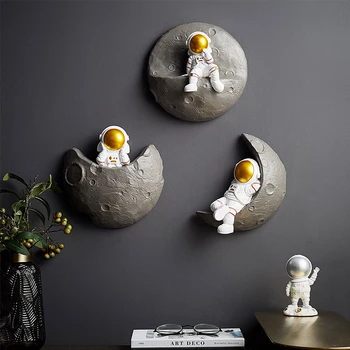 Стенен рафт от смола астронавти в скандинавски стил, домашен интериор, 3D Фигурки астронавти за всекидневната, интериор за спални, стенен декор