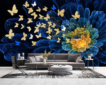 Стенни картини по поръчка beibehang 3D романтичната съвременна мечтателна златна пеперуда абстрактна модни цвете на фона на стена
