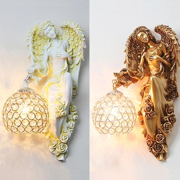 Стенни лампи Angel Girl С Крила Рози, творчески стенни аплици, Лампа за дневна, спални, бар, Стенно огледало, Лампа за дома