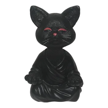 Странно Фигурка на Котка Черно Буда, Медитация, Йога, Коллекционный Декор за Медитация, Скулптура на Котка, Подаръци за Йога за Жени