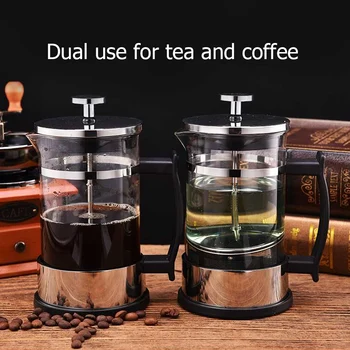 Стъклена кана за Кафе от неръждаема Стомана с филтър за френч-преса, Домакински уреди за чай, Огнеупорни кана за Кафе с двойна филтрация