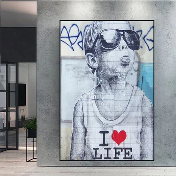 Съвременни Улични Графити върху Платно С Щампи Love Life Момче, Стенни Плакати и Щампи, Стенни Художествени Картини, Живопис Върху Платно, Начало Декор на Стените