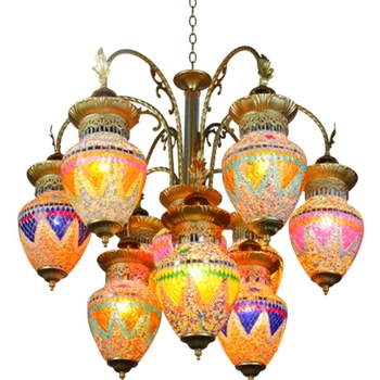 Тайландски лампа с мозайки, ръчна изработка, екзотични стил, хол, Самостоятелна стая, Стълбище, романтична Украса, полилей