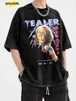 Тениска Harajuku Chainsaw Man, мъжки ризи в стил хип-хоп, реколта выстиранные тениски Оверсайз за жени, градинска облекло, тениски от 100% памук