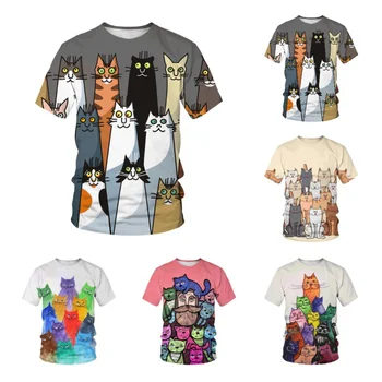 Тениски с 3D принтом котка и животни за мъже и жени, лятна тениска с котка и къс ръкав, Забавна ежедневна тениска, дрехи