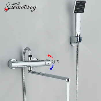 Термостатичен смесител за душ, Смесительный клапан, Термостатичен смесител за баня, кранове с дълъг повратна чучур, смесител за баня, стенен монтаж на месинг кран