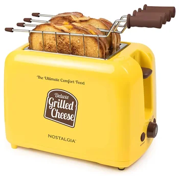 Тостер за сандвичи със сирене на скара Nostalgia Deluxe с много широк слот и регулируем противнем за печене