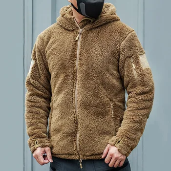 Удебелена плюшен руното тактическа яке, пуловер, Мъжки Градинска Ветрозащитная яке с топла качулка, палто за военни, руното облекло за феновете