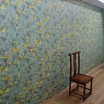 Украса на стените на хола в китайски стил, 3D тухлени тапети с шарките на праскова, Пенопластовая дъска, водоустойчив самозалепваща хартия
