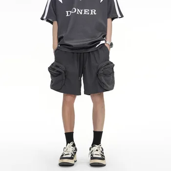 Улични мъжки къси панталони-карго в стил хип-хоп с големи джобове, свободни спортни капри, блузи в стил Теквайр Оверсайз