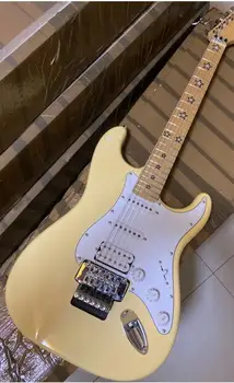 Фестончатый кленов лешояд, хромированное тремоло Floyd Rose st Кремаво-жълта електрическа китара в наличност E918