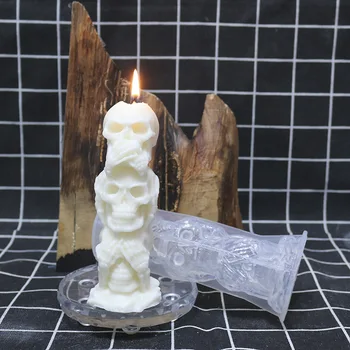 Форма за нанасяне на лепило върху Хелоуин, вырезающая свещ с главата на скелета, гипсова ароматерапевтическая 3D форма за декориране на свещ