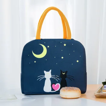 Функционален обяд-бокс с изображение на котка, преносим изолирано холщовая чанта за обяд, Термосумка за пикник, детски чанта за жени