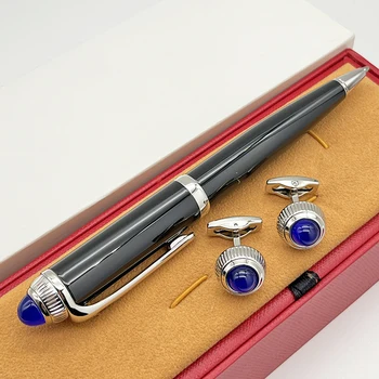 Химикалка писалка LAN C-T от син кристал на върха, копчета за ръкавели в тон, подаръчен комплект премиум-клас с кутия