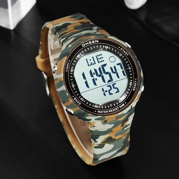 Цифрови LCD спортни мъжки ръчен часовник Relogio Masculino 50 м аларма Водоустойчив каучук модни камуфляжные жълти спортни часовници на открито