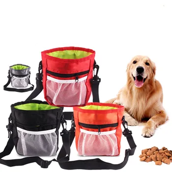 Чанта за закуски за домашни кучета, тренировочная чанта с джобове отвън, преносима сгъваема чанта за кучета 