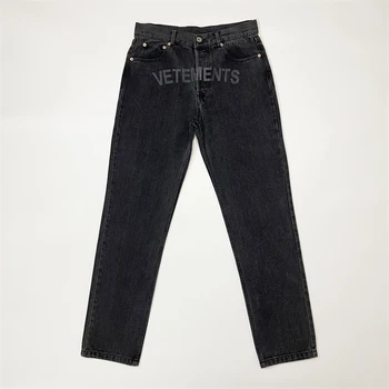 Черни Дънки Vetements За мъже И Жени, благородна Нашивка От плътна Тъкан в областта на талията, на етикета VETEMENTS Jeans, улични панталони Оверсайз