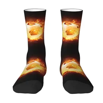 Чорапи с забавен модел на футболен огнената топка от картун за жени и мъже, разтеглив, летни, есенни и зимни чорапи с футболна топка