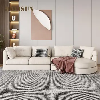 Ъглов диван от плат с извити скандинавска технология-Лесният модерен лек луксозен дизайнерски диван за хола L-образна форма