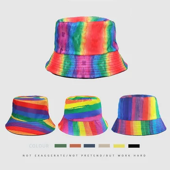 Японски и южнокорейски Модни Дъгова Рибарска шапка CHENKIO, Мъжки и дамски Ежедневни шапка, двустранен шапка за ЛГБТ-лесбийки и гей
